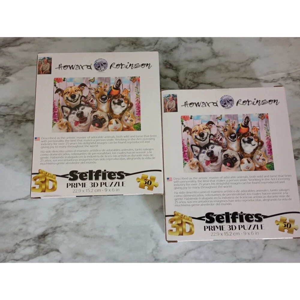 (Bundle) 2 NIB Howard Robinson 50 Piece 3D Effects Puzzles Dogs Taking Selfie